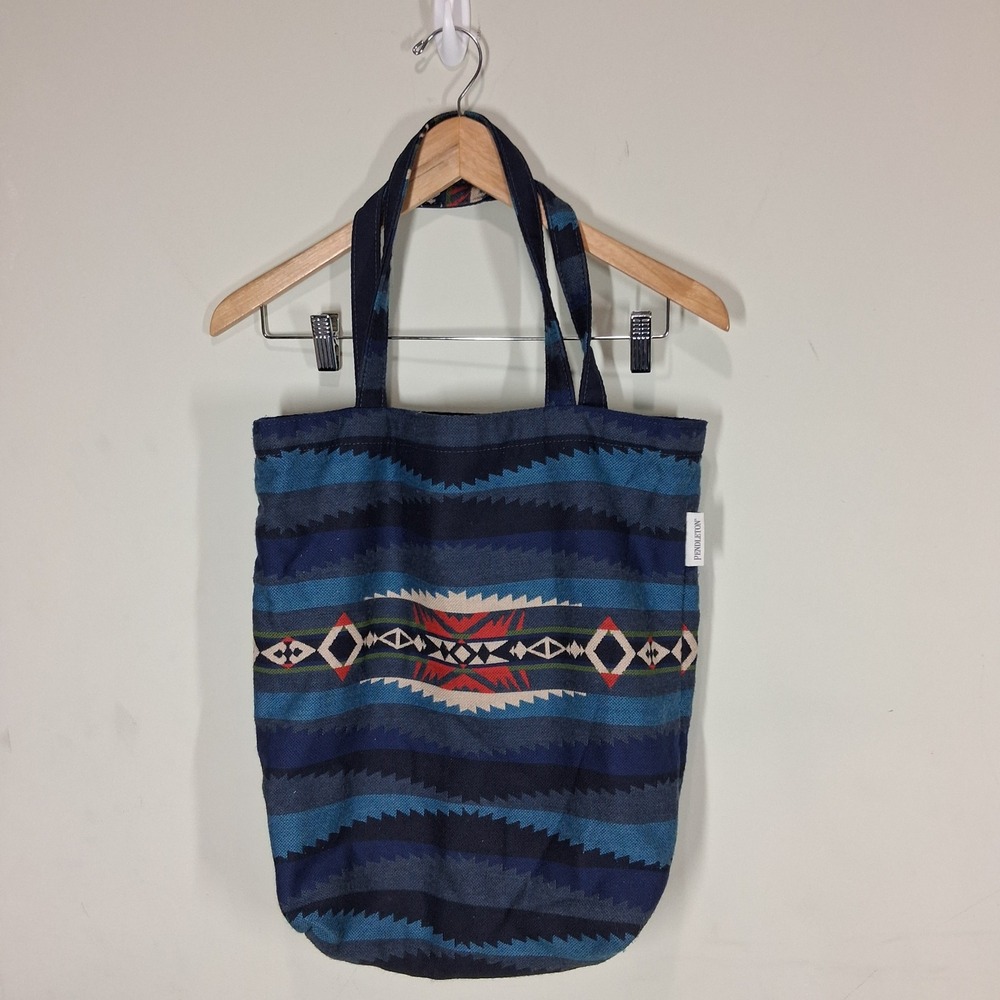 Pendleton Blue Southwestern Geometric Wool Blend Tote Bag Shopper Canvas Lined‎